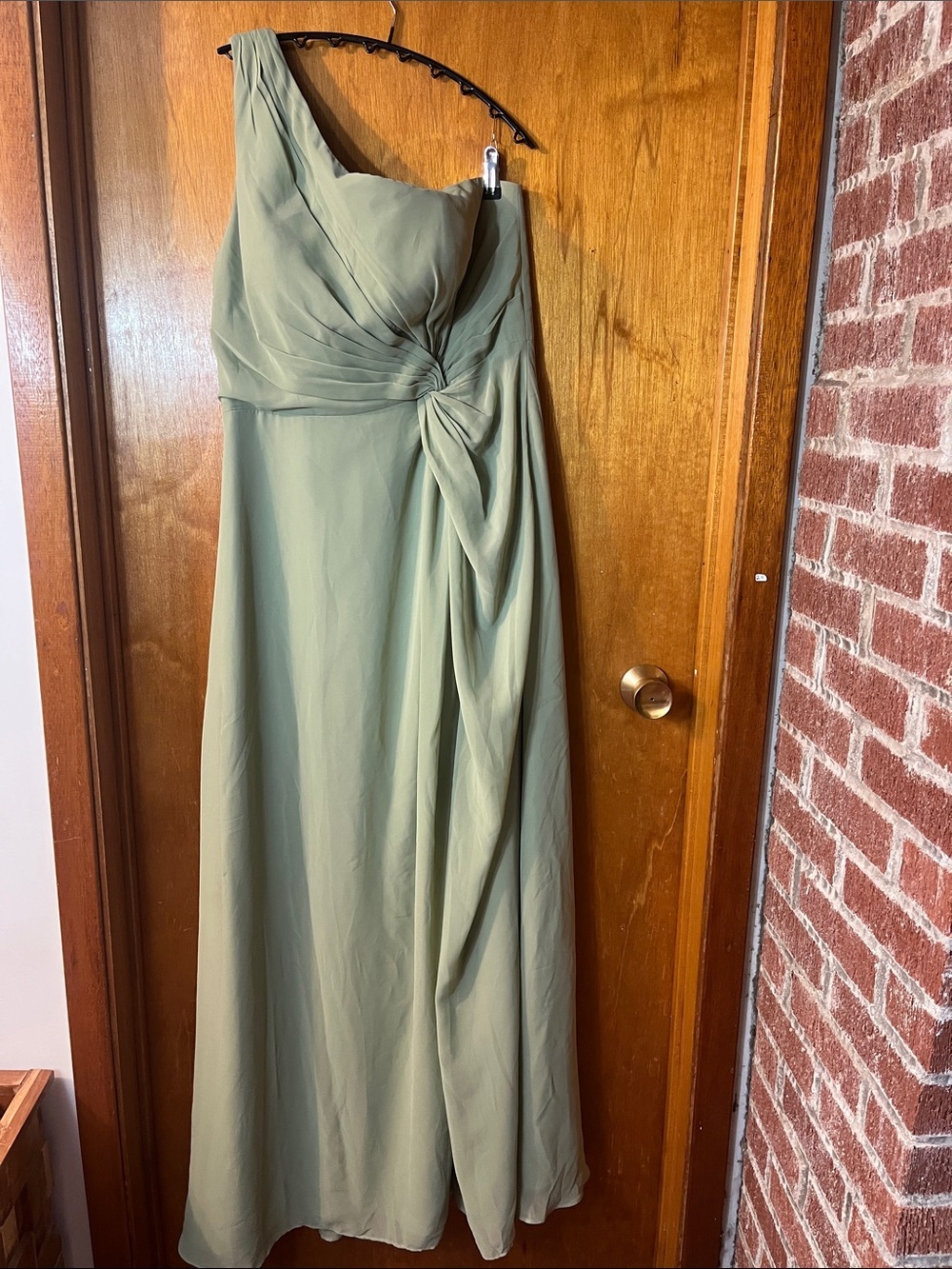 Azazie One-Shoulder Sage Green Chiffon Gown
